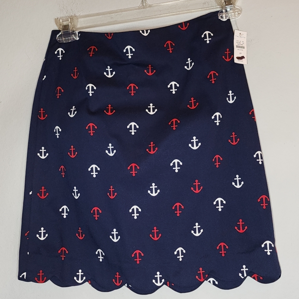 NWT Talbots Anchor Print Scallop Hem Knee‎ Length Skirt Red White Blue Size 2P